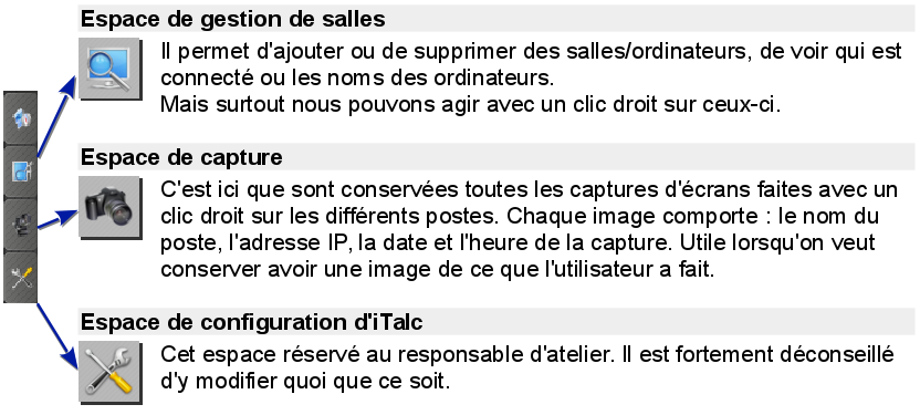 iTalc Présentation de la barre de travail