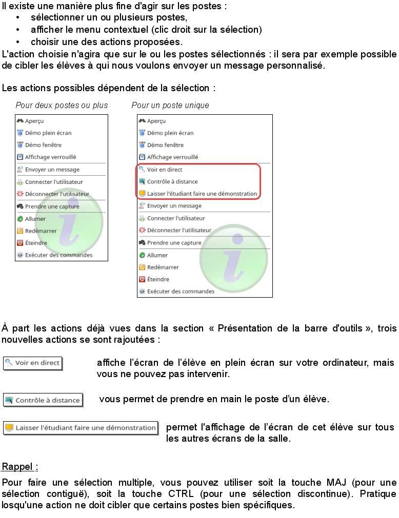 Actions supplémentaires sur les postes